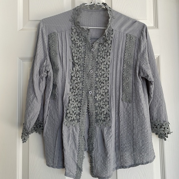 Lace detail button up - grey - Picture 6 of 8